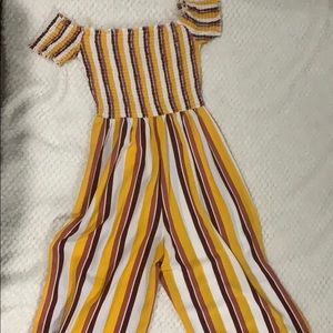 Yellow striped pant romper size M